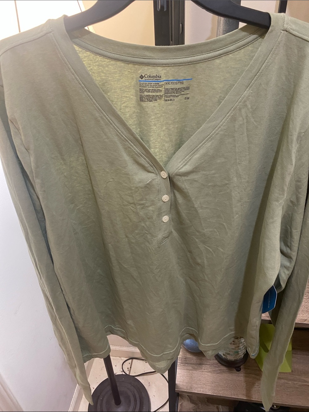 Columbia Long-Sleeve Henley Top in Sage Green